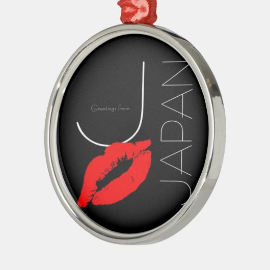 Greetings uit Japan Red Lipstick Kiss Black Metalen Ornament (Links)