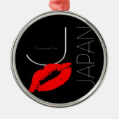 Greetings uit Japan Red Lipstick Kiss Black Metalen Ornament (Voorkant)