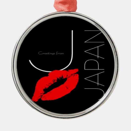 Greetings uit Japan Red Lipstick Kiss Black Metalen Ornament (Voorkant)