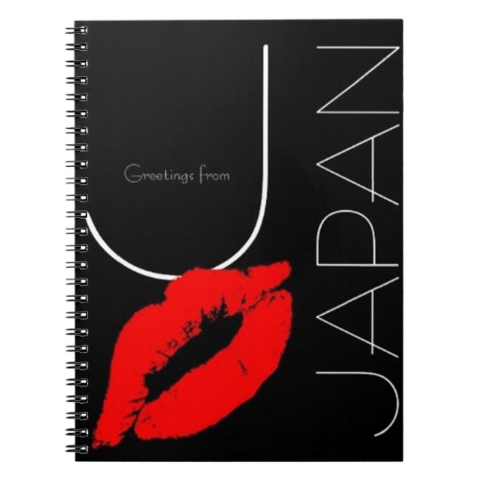 Greetings uit Japan Red Lipstick Kiss Black Notitieboek (Voorkant)