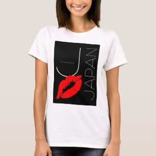 Greetings uit Japan Red Lipstick Kiss Black T-shirt