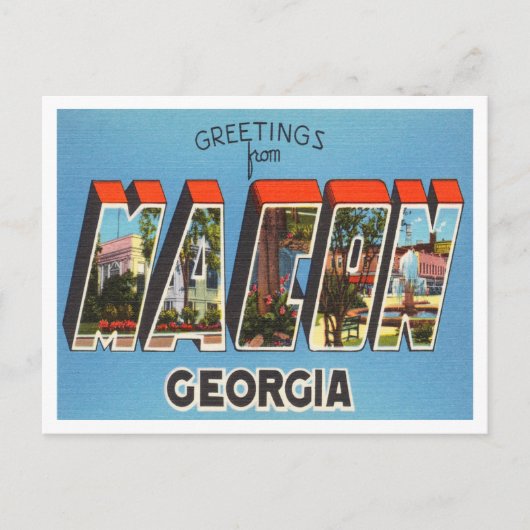 Greetings uit Macon, Georgia Vintage Travel Briefkaart (Voorkant)