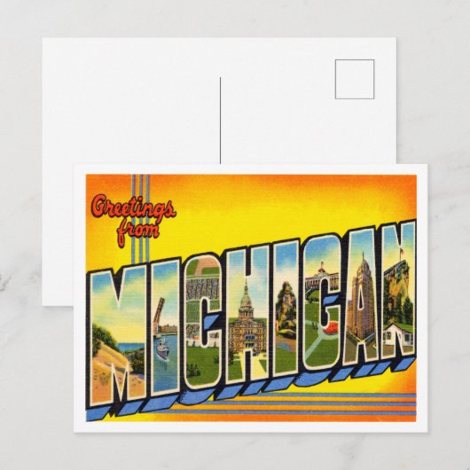 Greetings uit Michigan Vintage Travel Briefkaart (Voorkant / Achterkant)