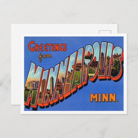 Greetings uit Minneapolis, Minnesota Travel Briefkaart (Voorkant / Achterkant)
