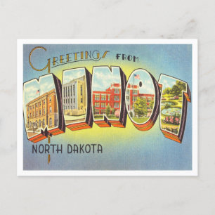 Greetings uit Minot, North Dakota Vintage Travel Briefkaart