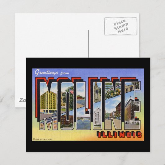 Greetings uit Moline Illinois Briefkaart (Voorkant / Achterkant)