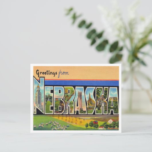 Greetings uit Nebraska Vintage Travel Briefkaart (Staand voorkant)