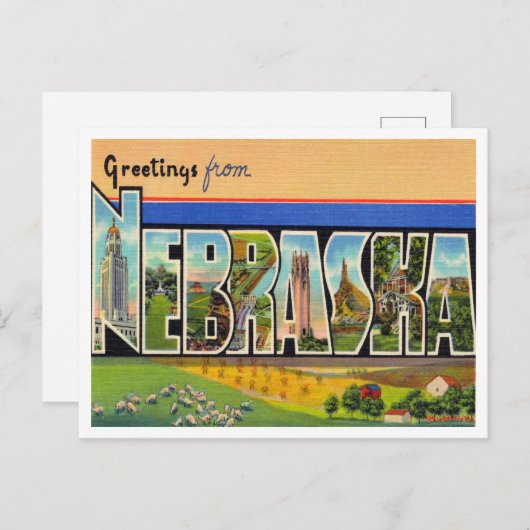 Greetings uit Nebraska Vintage Travel Briefkaart (Voorkant / Achterkant)