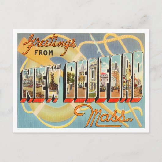 Greetings uit New Bedford, Massachusetts Travel Briefkaart (Voorkant)