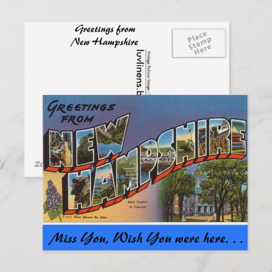 Greetings uit New Hampshire Briefkaart (Voorkant / Achterkant)