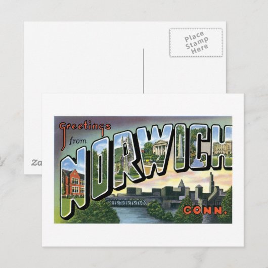 Greetings uit Norwich, Connecticut Briefkaart (Voorkant / Achterkant)