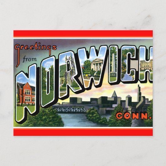 Greetings uit Norwich Connecticut Briefkaart (Voorkant)