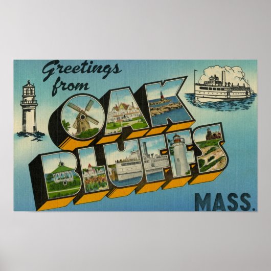 Greetings uit Oak Bluffs Massachusetts Poster (Voorkant)