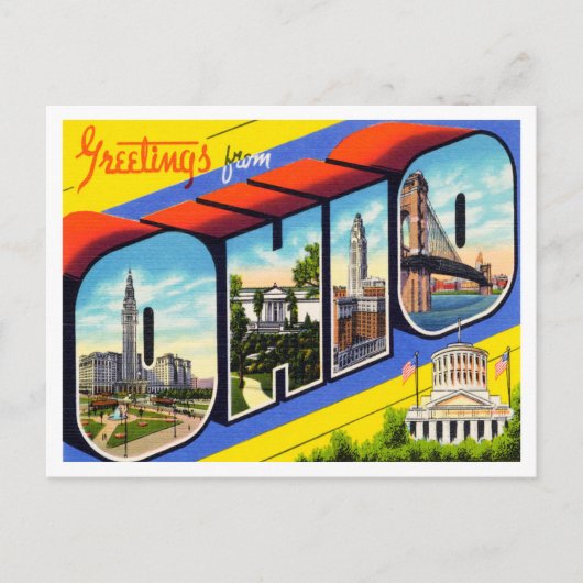 Greetings uit Ohio Vintage Travel Briefkaart (Voorkant)