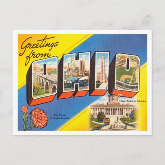 Greetings uit Ohio Vintage Travel Briefkaart (Voorkant)