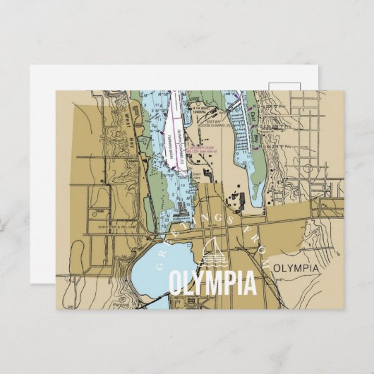 Greetings uit Olympia WA Chart Briefkaart (Voorkant / Achterkant)