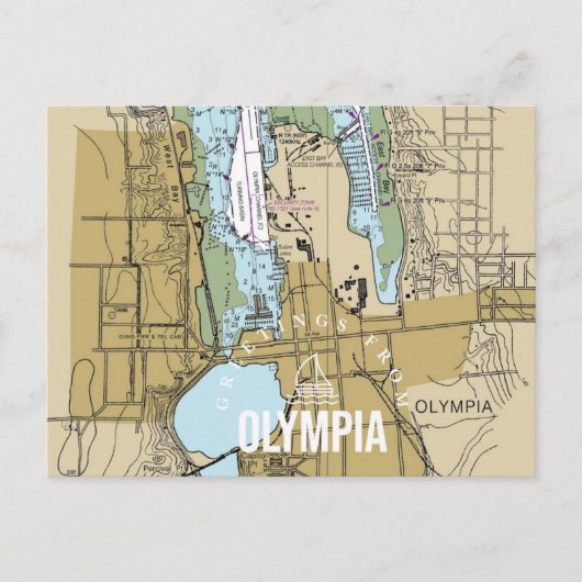 Greetings uit Olympia WA Chart Briefkaart (Voorkant)