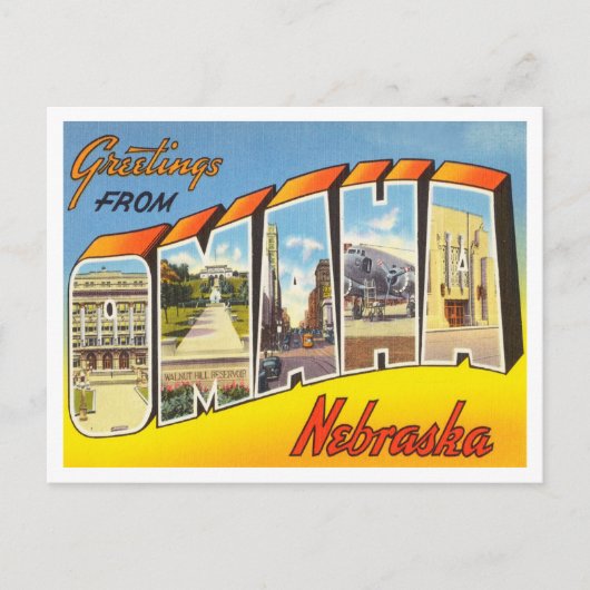 Greetings uit Omaha, Nebraska Vintage Travel Briefkaart (Voorkant)