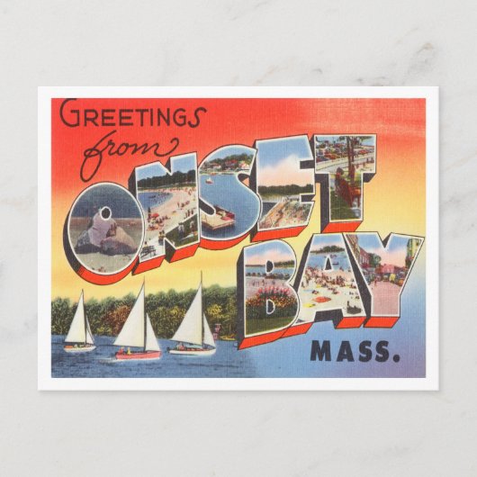 Greetings uit Onset Bay, Massachusetts Travel Briefkaart (Voorkant)