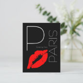 Greetings uit Paris Red Lipstick Kiss Black Briefkaart (Staand voorkant)