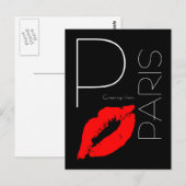 Greetings uit Paris Red Lipstick Kiss Black Briefkaart (Voorkant / Achterkant)