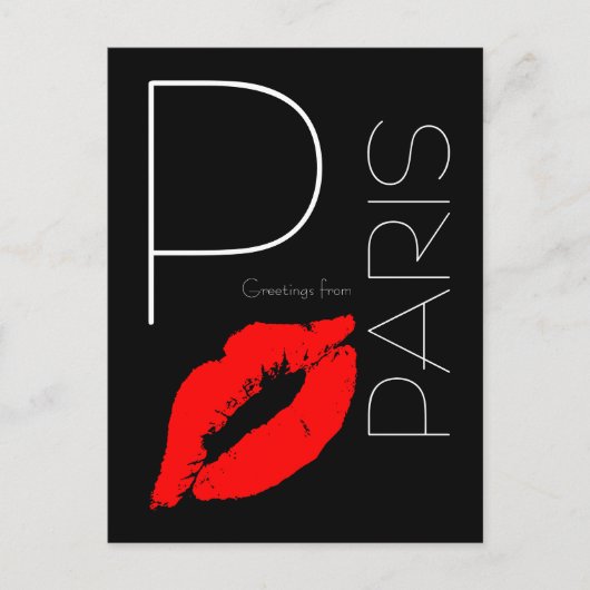 Greetings uit Paris Red Lipstick Kiss Black Briefkaart (Voorkant)