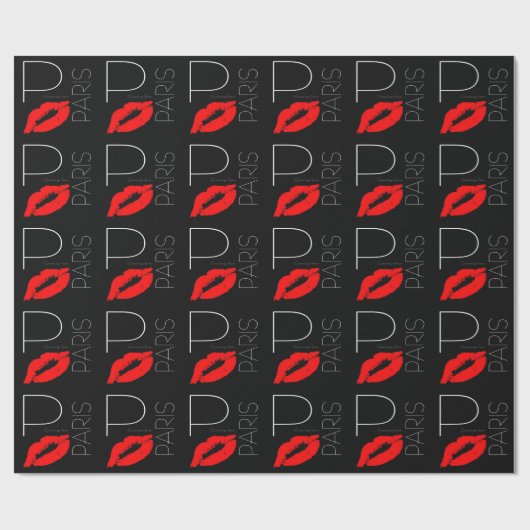 Greetings uit Paris Red Lipstick Kiss Black Cadeaupapier (Vlak)