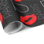 Greetings uit Paris Red Lipstick Kiss Black Cadeaupapier (Rol Hoek)