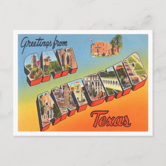 Greetings uit San Antonio, Texas Vintage Travel Briefkaart (Voorkant)
