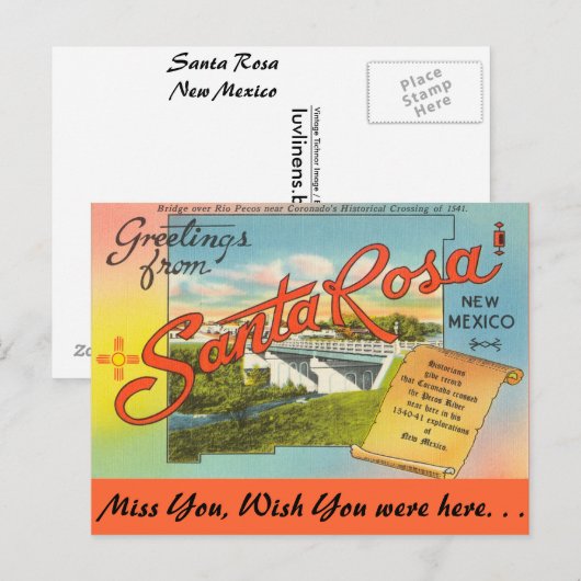 Greetings uit Santa Rosa Briefkaart (Voorkant / Achterkant)