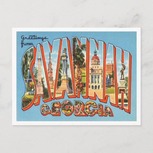 Greetings uit Savannah, Georgia Vintage Travel Briefkaart (Voorkant)