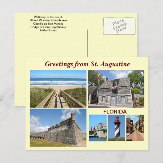 Greetings uit St. Augustine, Florida Briefkaart (Voorkant / Achterkant)