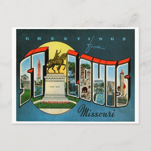 Greetings uit St. Louis, Missouri Vintage Travel Briefkaart (Voorkant)