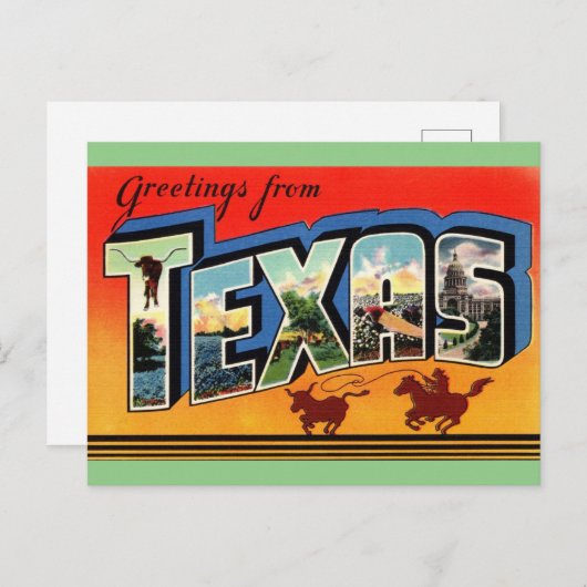 Greetings uit Texas Travel Briefkaart (Voorkant / Achterkant)