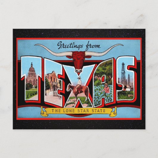 Greetings uit Texas Travel Briefkaart (Voorkant)