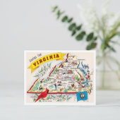 Greetings uit Virginia Map Vintage Travel Briefkaart (Staand voorkant)