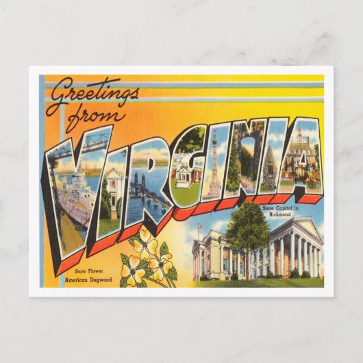 Greetings uit Virginia Vintage Travel Briefkaart (Voorkant)