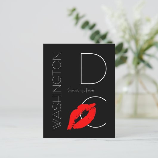 Greetings uit Washington D.C. Red Lipstick Kiss Briefkaart (Staand voorkant)