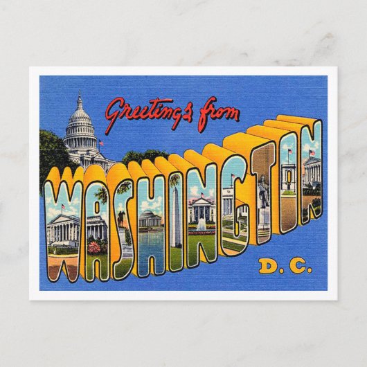 Greetings uit Washington D.C. Vintage Travel Briefkaart (Voorkant)