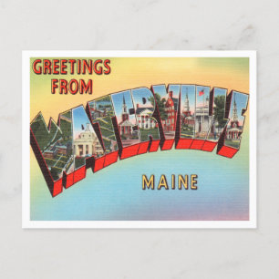 Greetings uit Waterville, Maine Vintage Travel Briefkaart