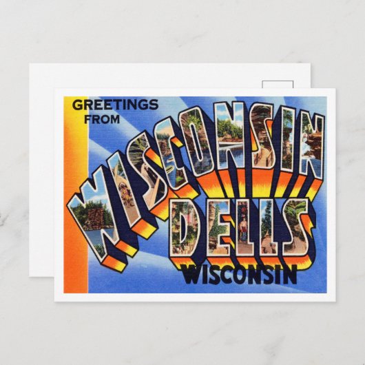 Greetings uit Wisconsin Dells, Wisconsin Travel Briefkaart (Voorkant / Achterkant)