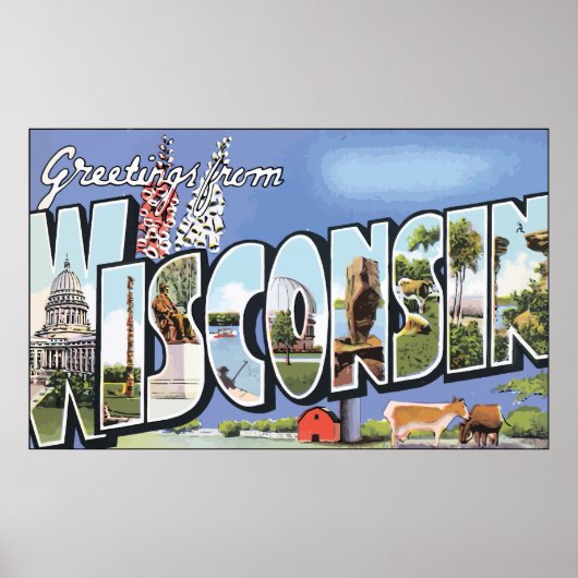 Greetings uit Wisconsin, Vintage Poster (Voorkant)