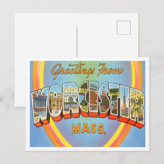 Greetings uit Worcester, Massachusetts Travel Briefkaart (Voorkant / Achterkant)