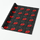Greetings uit Zweden Red Lipstick Kiss Black Cadeaupapier (Uitgerold)