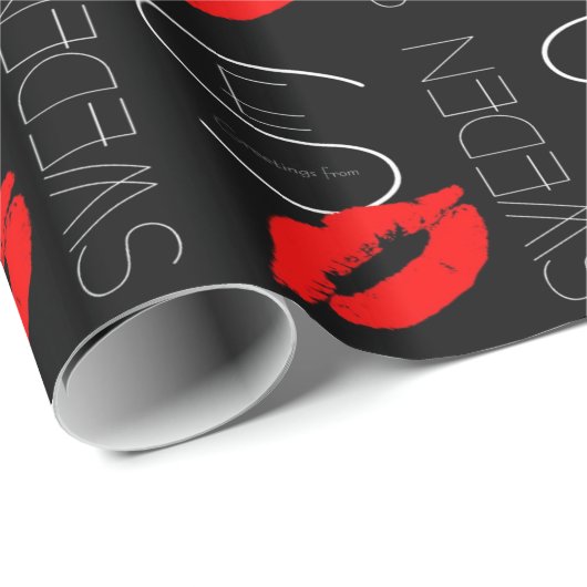 Greetings uit Zweden Red Lipstick Kiss Black Cadeaupapier (Rol Hoek)