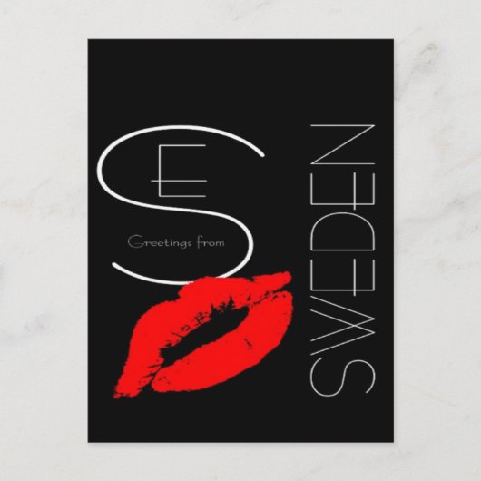 Greetings uit Zweden Red Lipstick Love Kiss Black Briefkaart (Voorkant)