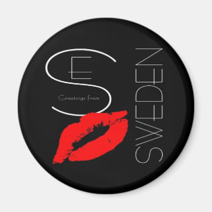 Greetings uit Zweden Red Lipstick Love Kiss Black Magneet