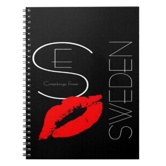 Greetings uit Zweden Red Lipstick Love Kiss Black Notitieboek (Voorkant)