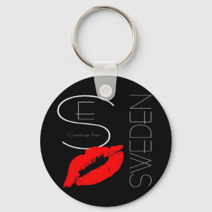Greetings uit Zweden Red Lipstick Love Kiss Black Sleutelhanger
