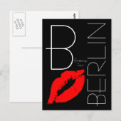 Greetings van Berlin Red Lipstick Kiss Black Briefkaart (Voorkant / Achterkant)